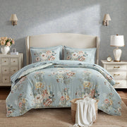 Heather - Twin Long 5 Piece Vintage-Inspired Floral Print - Soft Blue