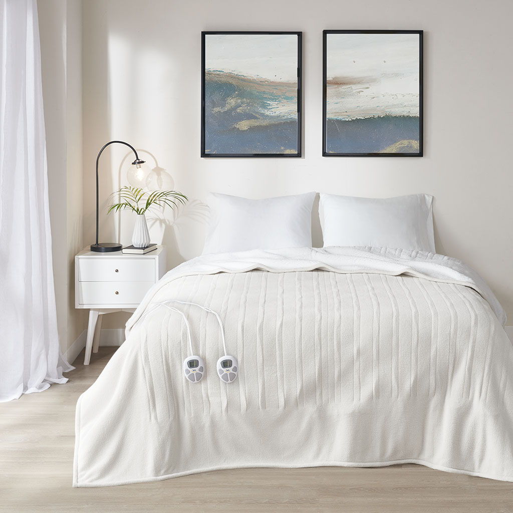 Fleece to Sherpa - Queen Comfort Heated Blanket - Ivory