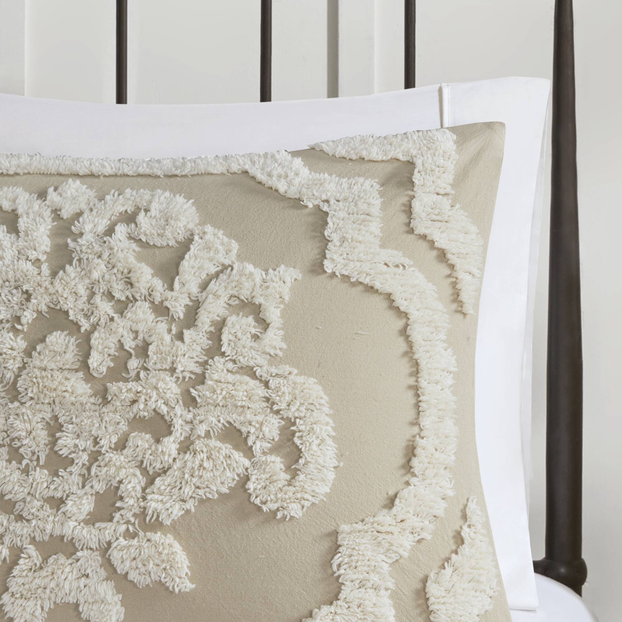 Viola - 3 Piece Tufted Damask Duvet Cover Set - Taupe