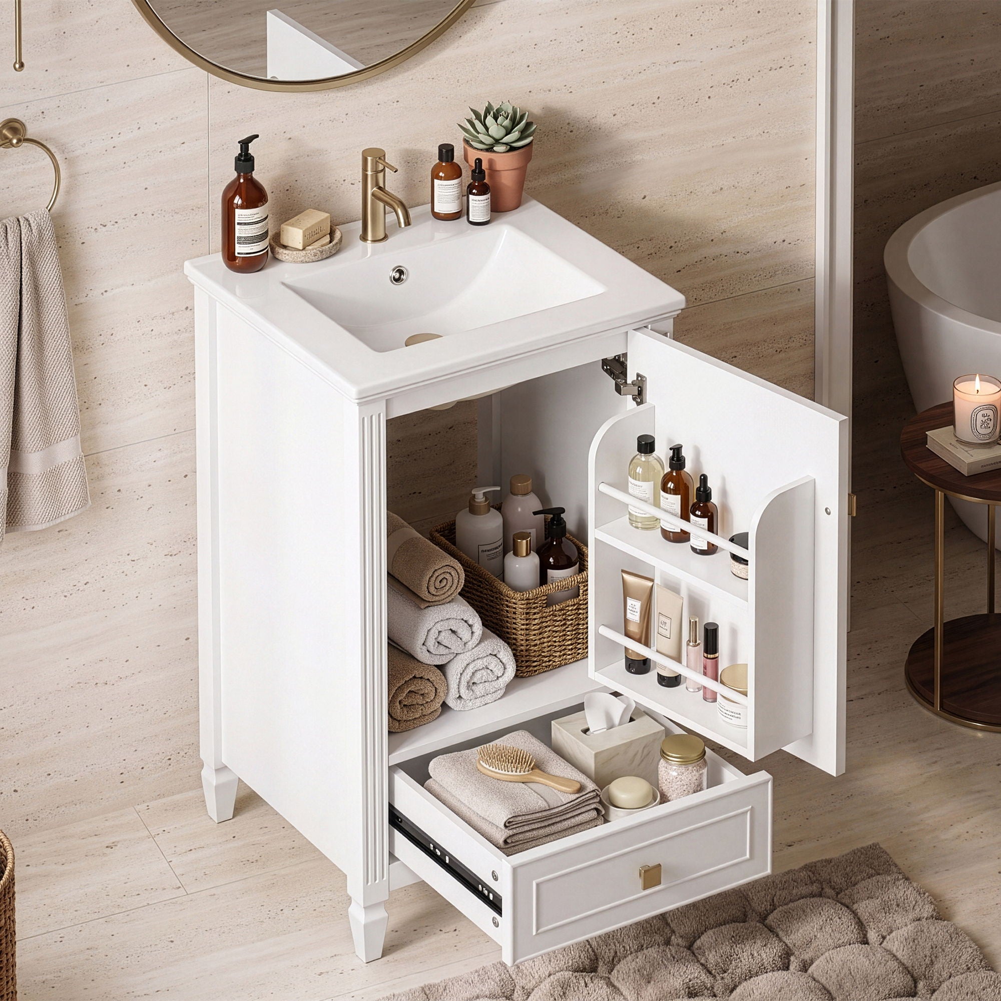 Freestanding Bathroom Vanity With Sink, Soft Closing Door, Drawer Storage - White