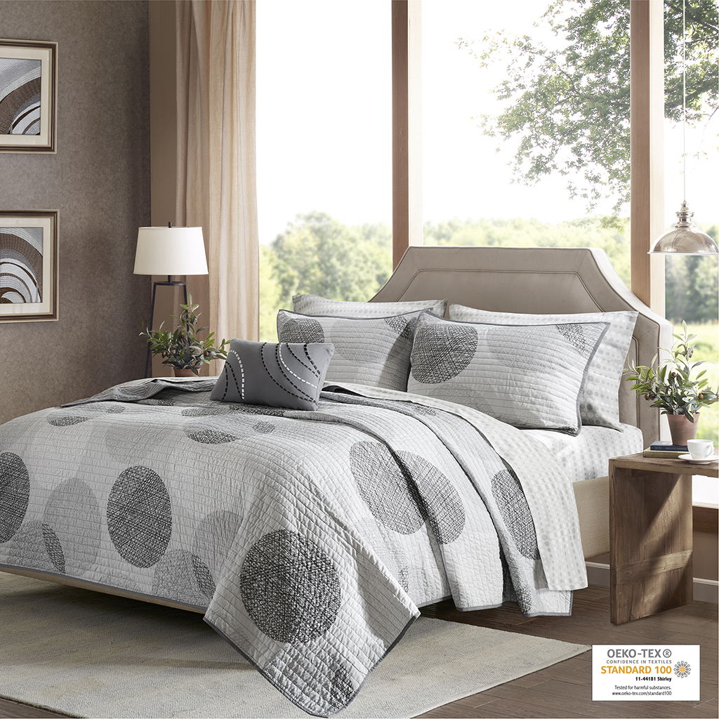 Knowles - Queen Complete Reversible Coverlet And Sheet Set - Gray