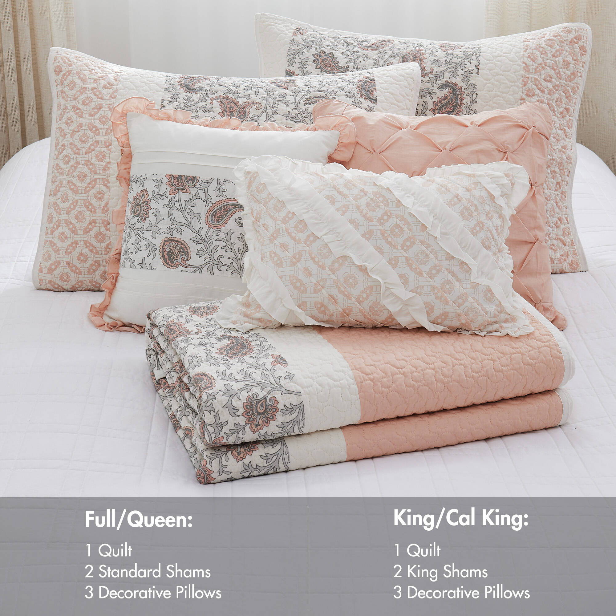 Dawn - King 6 Piece Reversible Coverlet Set - Blush