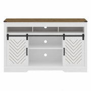 TV Stand With Sliding Barn Doors And Adjustable Storage - White / Oak