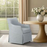 London - Upholstered Skirted Dining Arm Chair With Hidden Casters - Light Blue