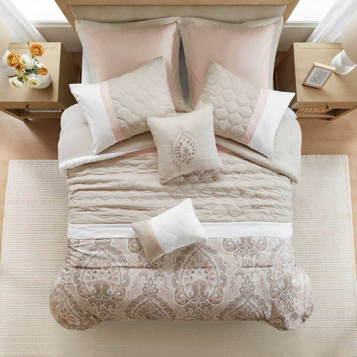 Shawnee - King 8 Piece Comforter Set - Blush