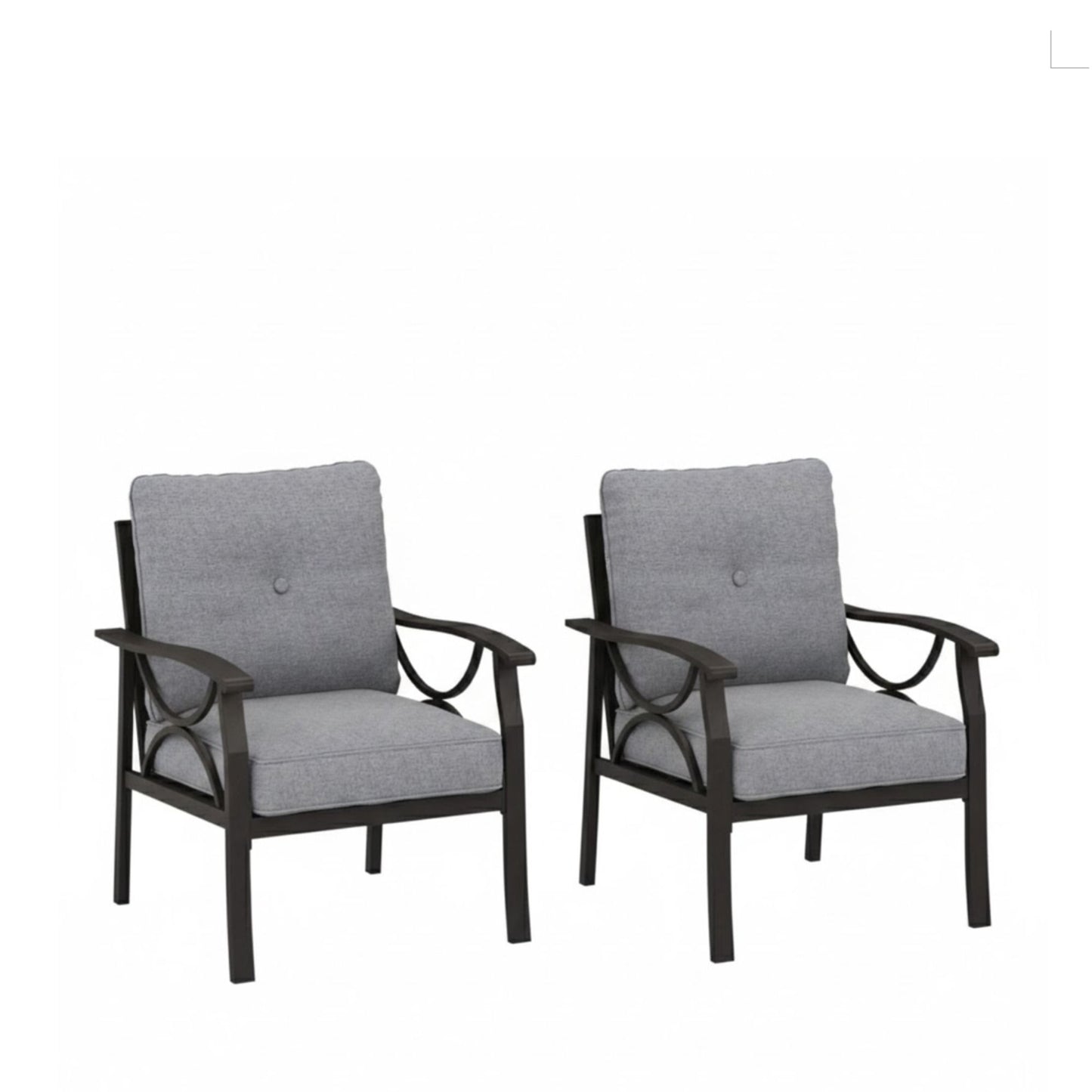 All Weather Armchairs With Cushions, Sculptural Design (Set of 2) - Gray / Khaki
