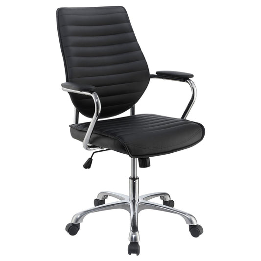 Height Adjustable Swivel Office Chair With Padded Seat And Armrests - Black