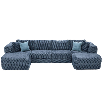 Modular Sectional Sofa, Boneless Couch With 2 Movable Ottomans