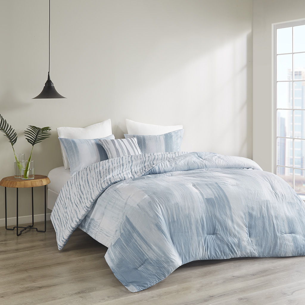 Brush Stroke - King 4 Piece Oversized Reversible Comforter Set - Blue