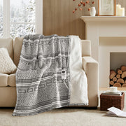 Print Plush to Sherpa - Heated Throw - Gray Cozy Sheep