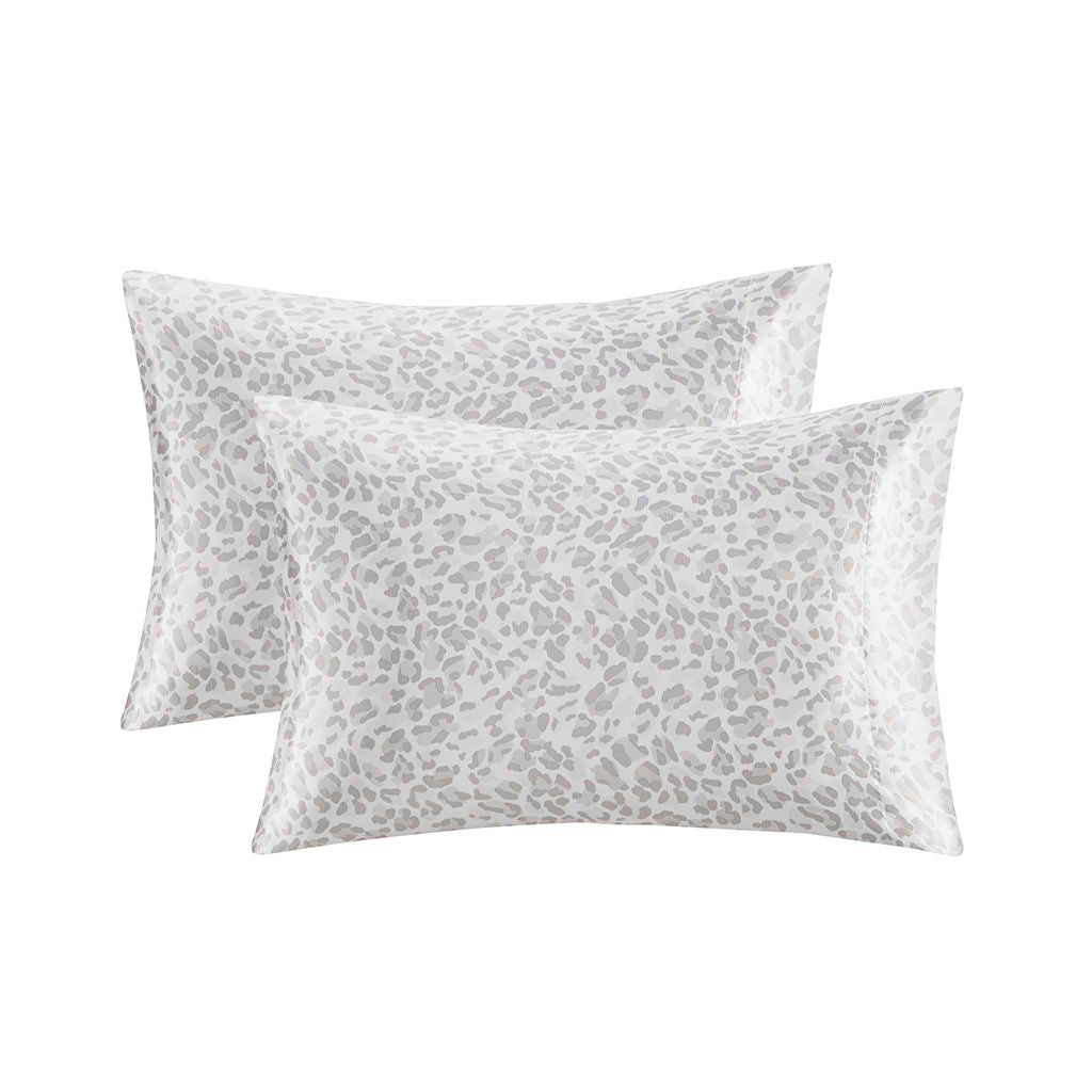 Satin - Luxury 2 Piece Pillowcases - Gray Leopard