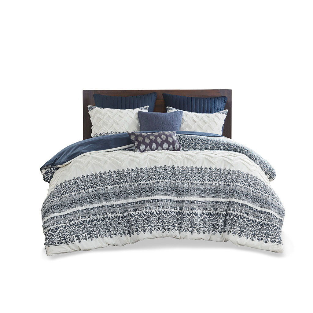 Mila - King 3 Piece Duvet Cover Set With Tufting - Navy