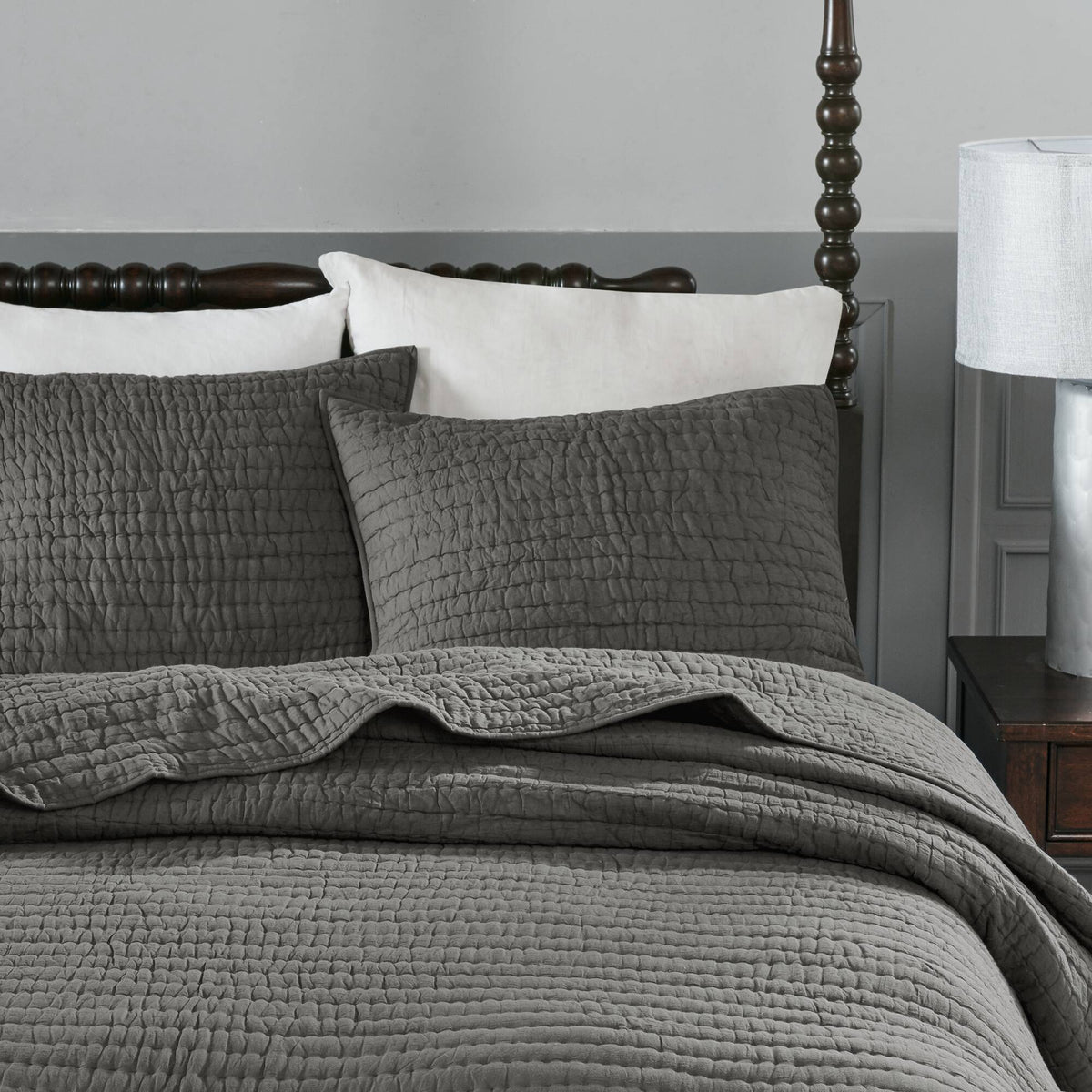 Serene - Hand Quilted Coverlet Set - Gray