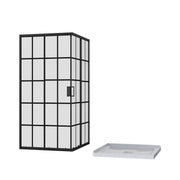 Corner Shower Enclosure Double Sliding Door & Shower Base - Matte Black