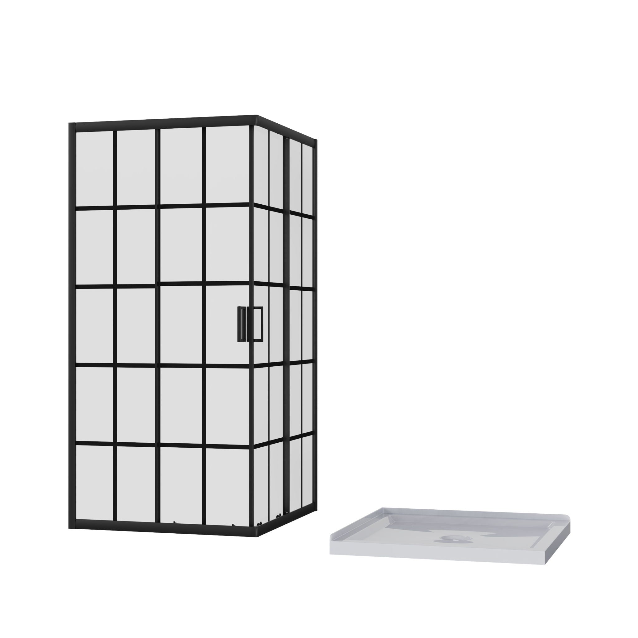 Corner Shower Enclosure Double Sliding Door & Shower Base - Matte Black