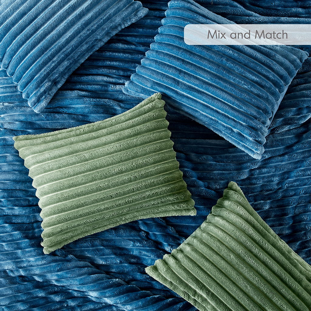 Avril - Twin/Twin Long Fluffy Ribbed Plush Comforter Set - Green
