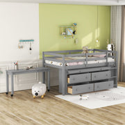 Loft Bed With Retractable Writing Desk And 4 Drawers, With Lateral Portable Desk And Shelves