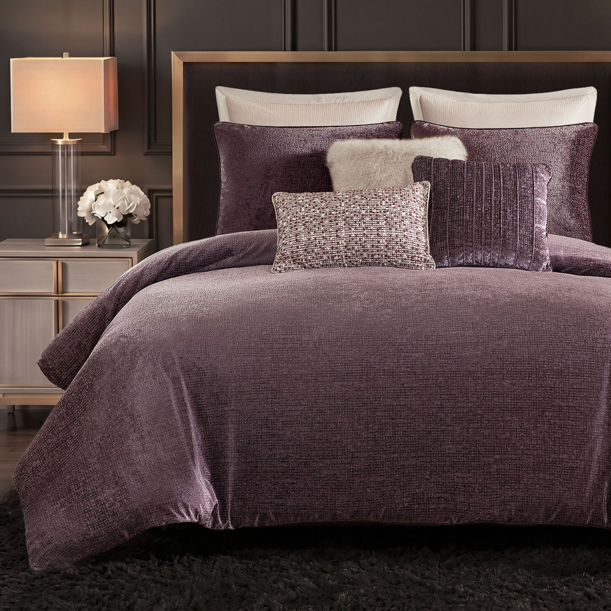 Sterling - 8 Piece Queen Embroidery Oversized Duvet Style Comforter Set - Mauve