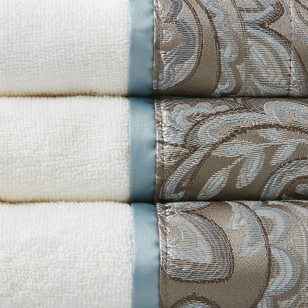 Aubrey - 6 Piece Jacquard Towel Set - Blue / Brown
