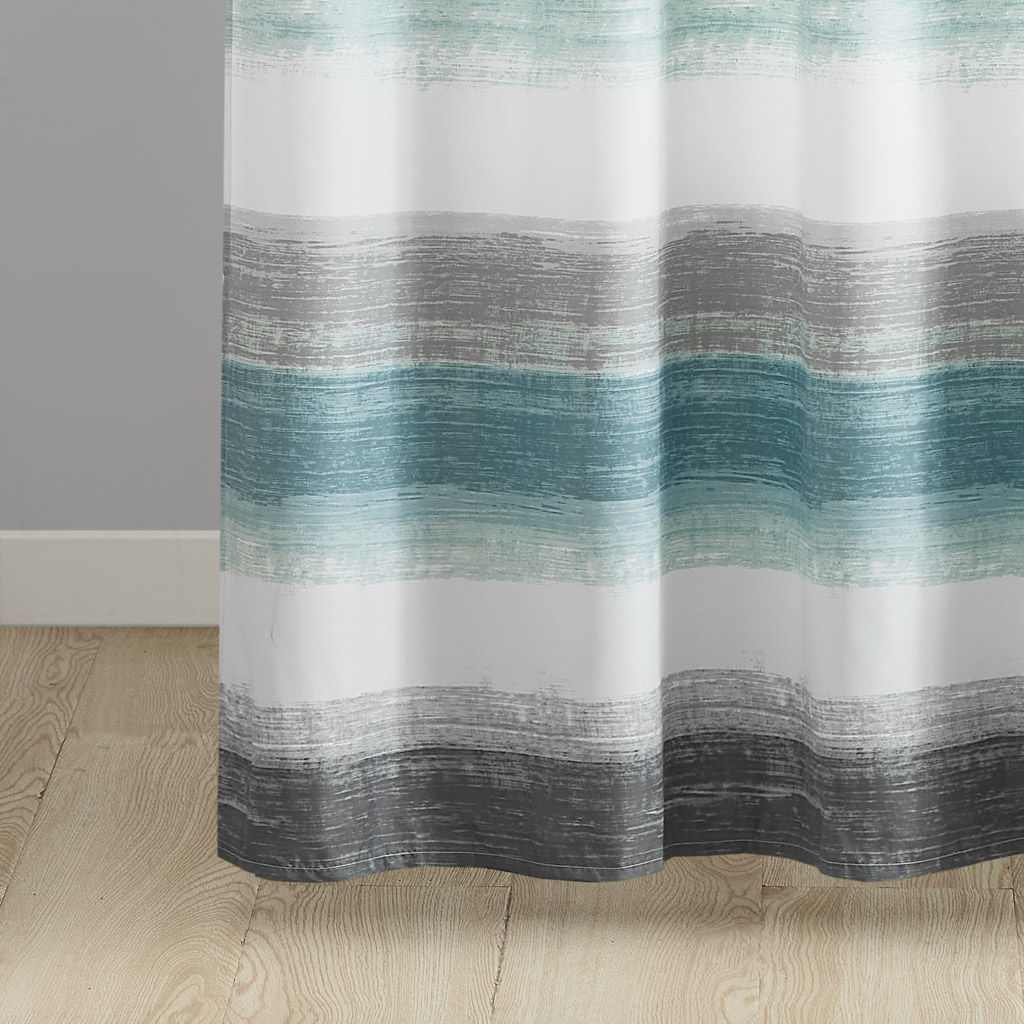 Saben - Stripe Print Shower Curtain - Aqua / Gray