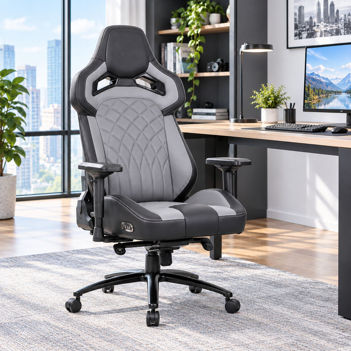Gaming Chair With 4D Armrests, High Back Office Chair - Black / Gray