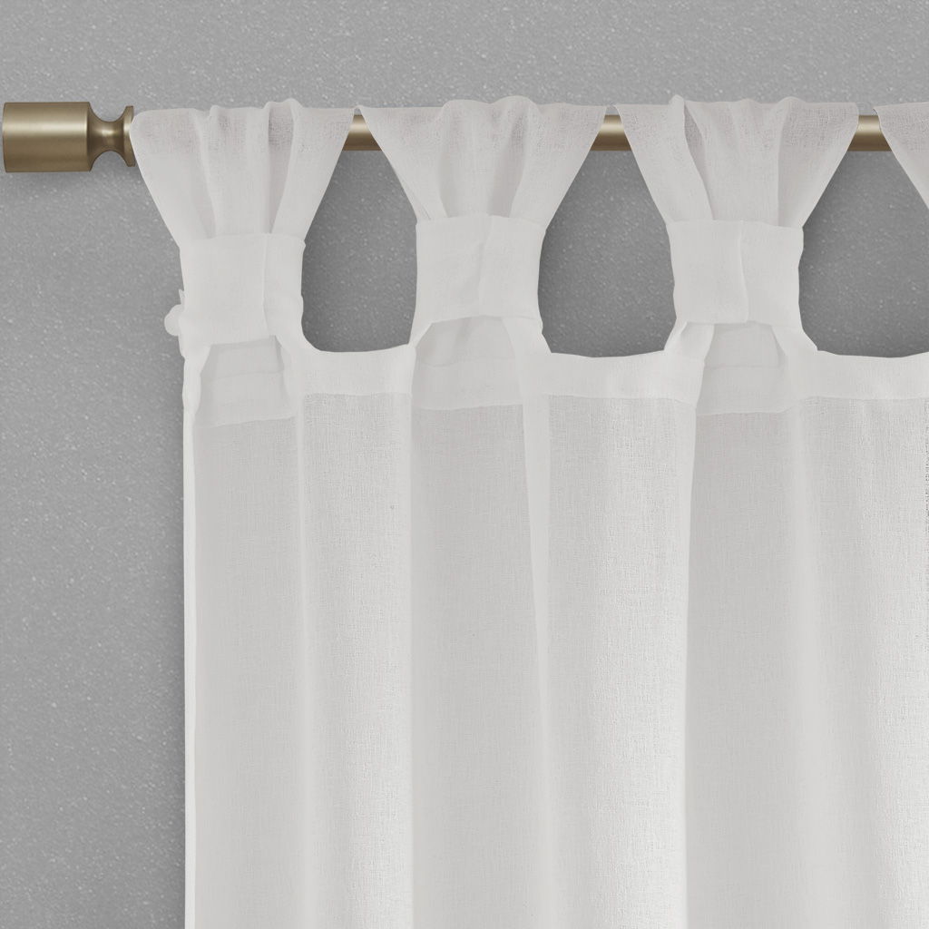 Rosette - 95" Floral Embellished Cuff Tab Top Solid Window Panel - White