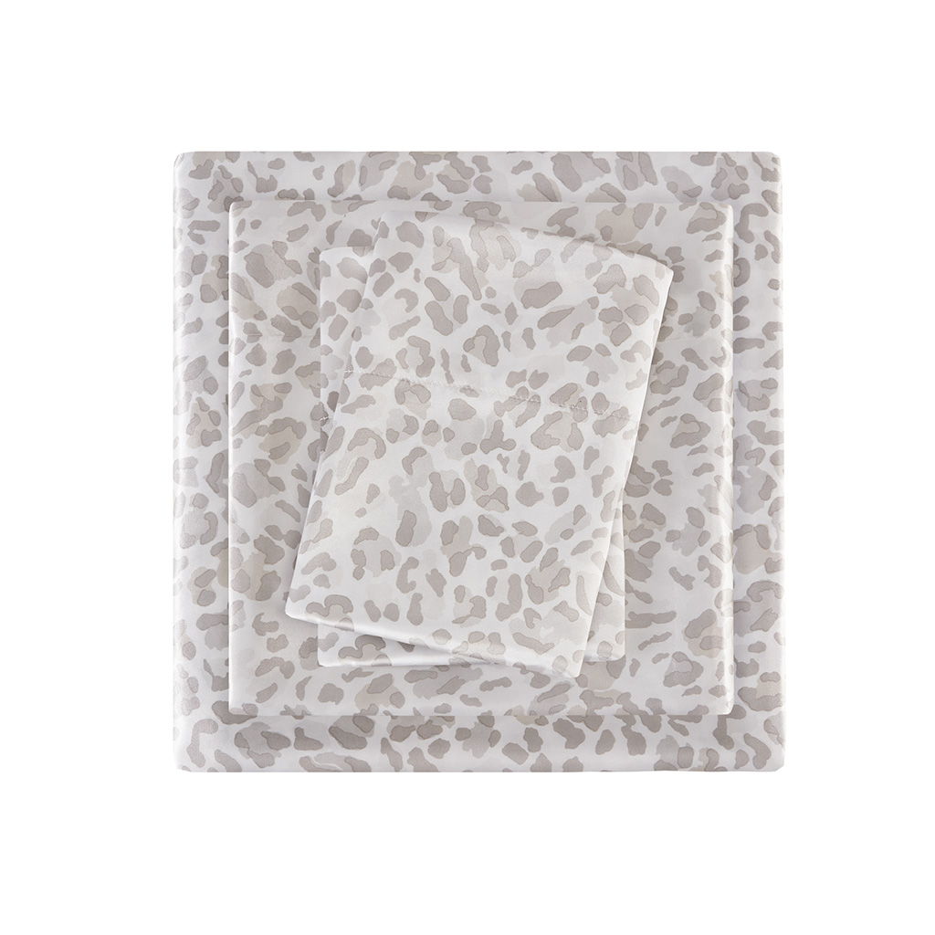 Printed Satin - King Sheet Set - Taupe Leopard
