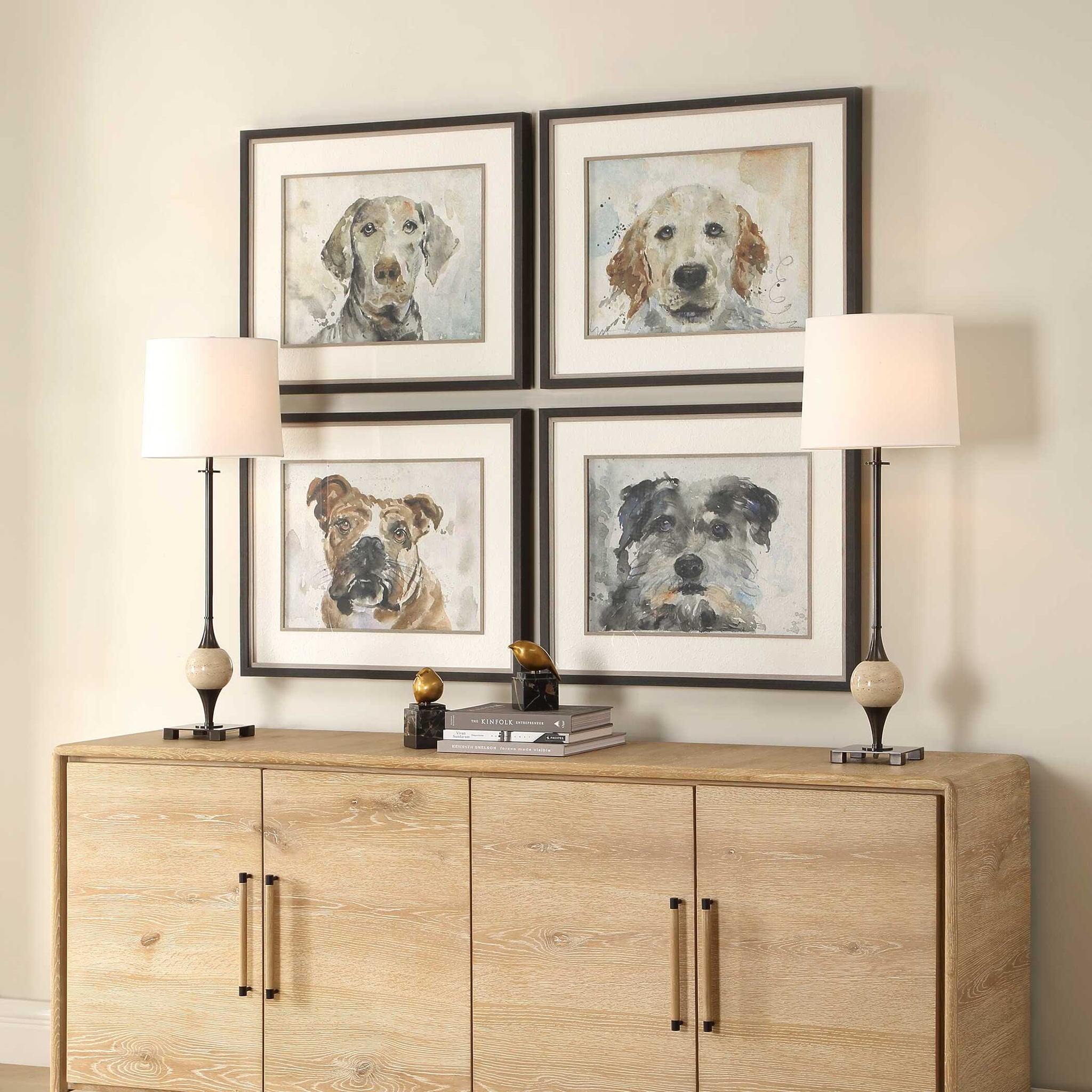 Dog Days - Framed Prints (Set of 4) - Black / Blue / Brown / Gray / Orange / White