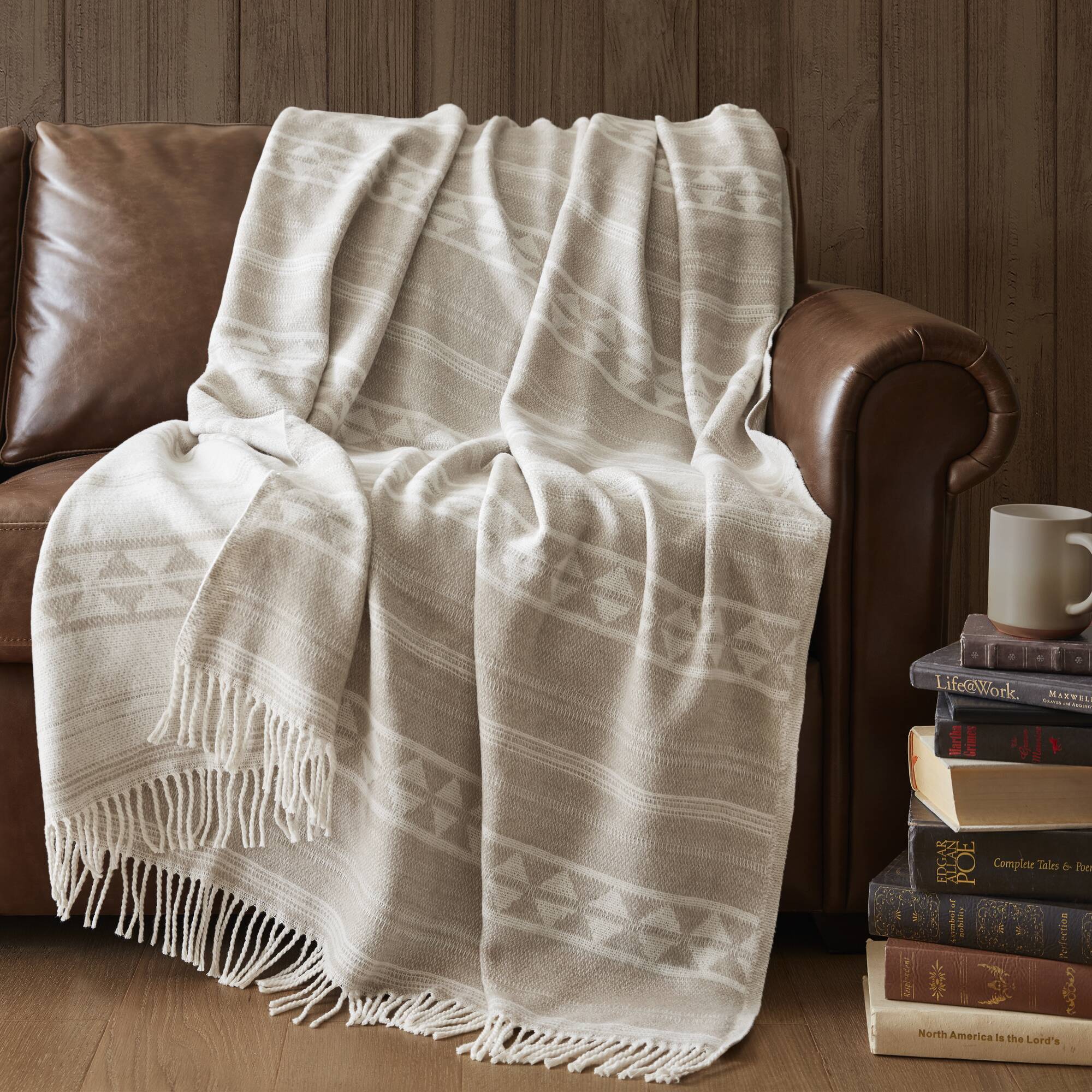 Alberta - Cotton Blend Throw - Ivory Stripe