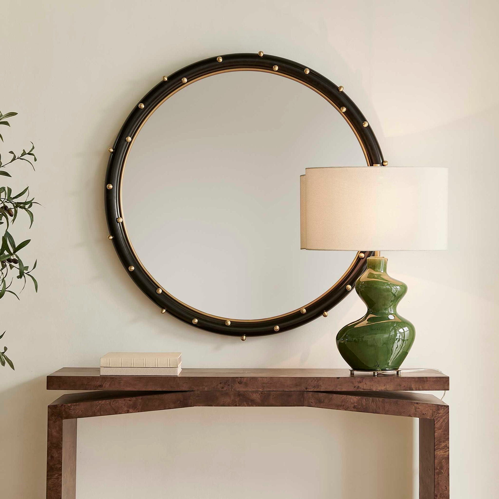 Helia - Round Mirror - Black / Brass
