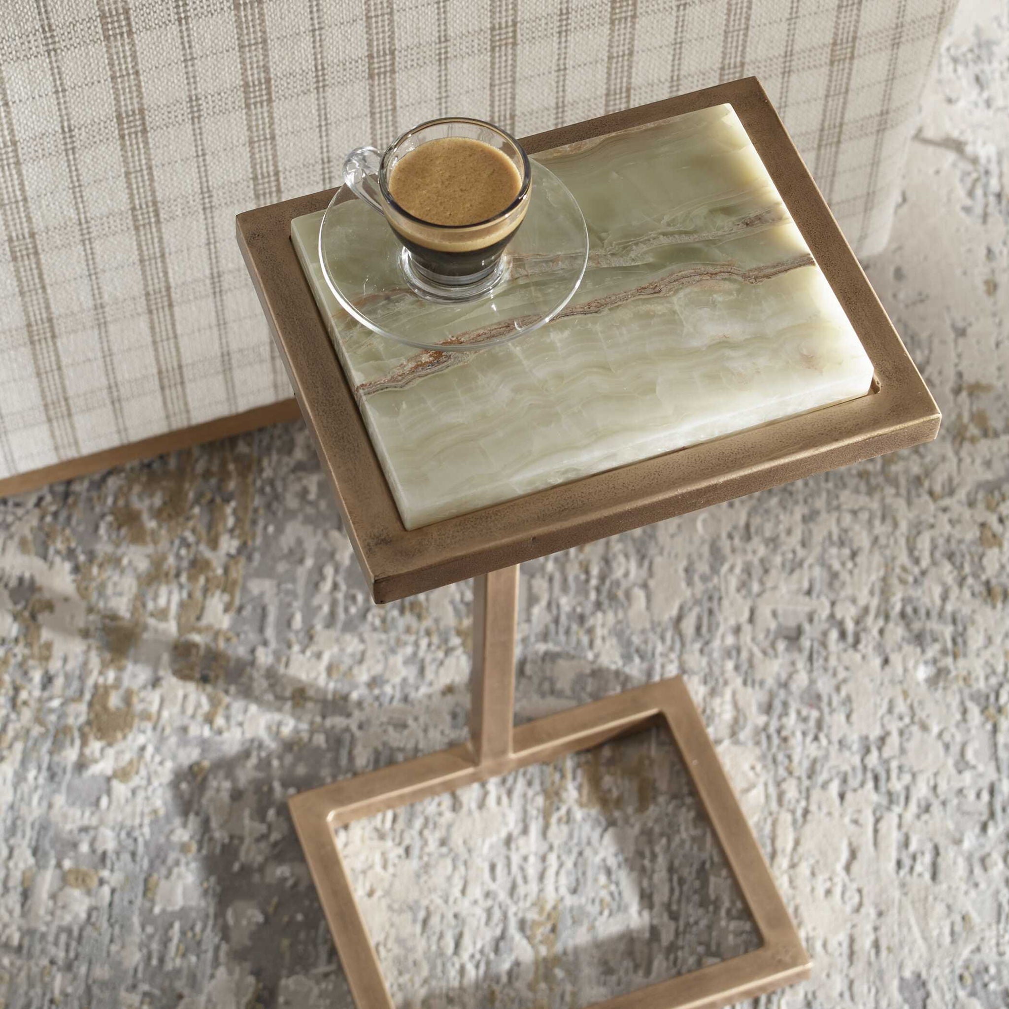 Gamora - Marble Drink Table - Gold / Green