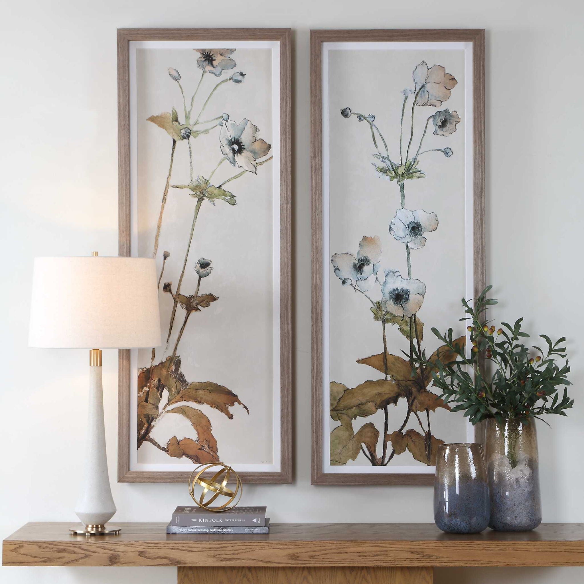 Garden - Study Framed Floral Prints (Set of 2) - Blue / Brown / Green / White