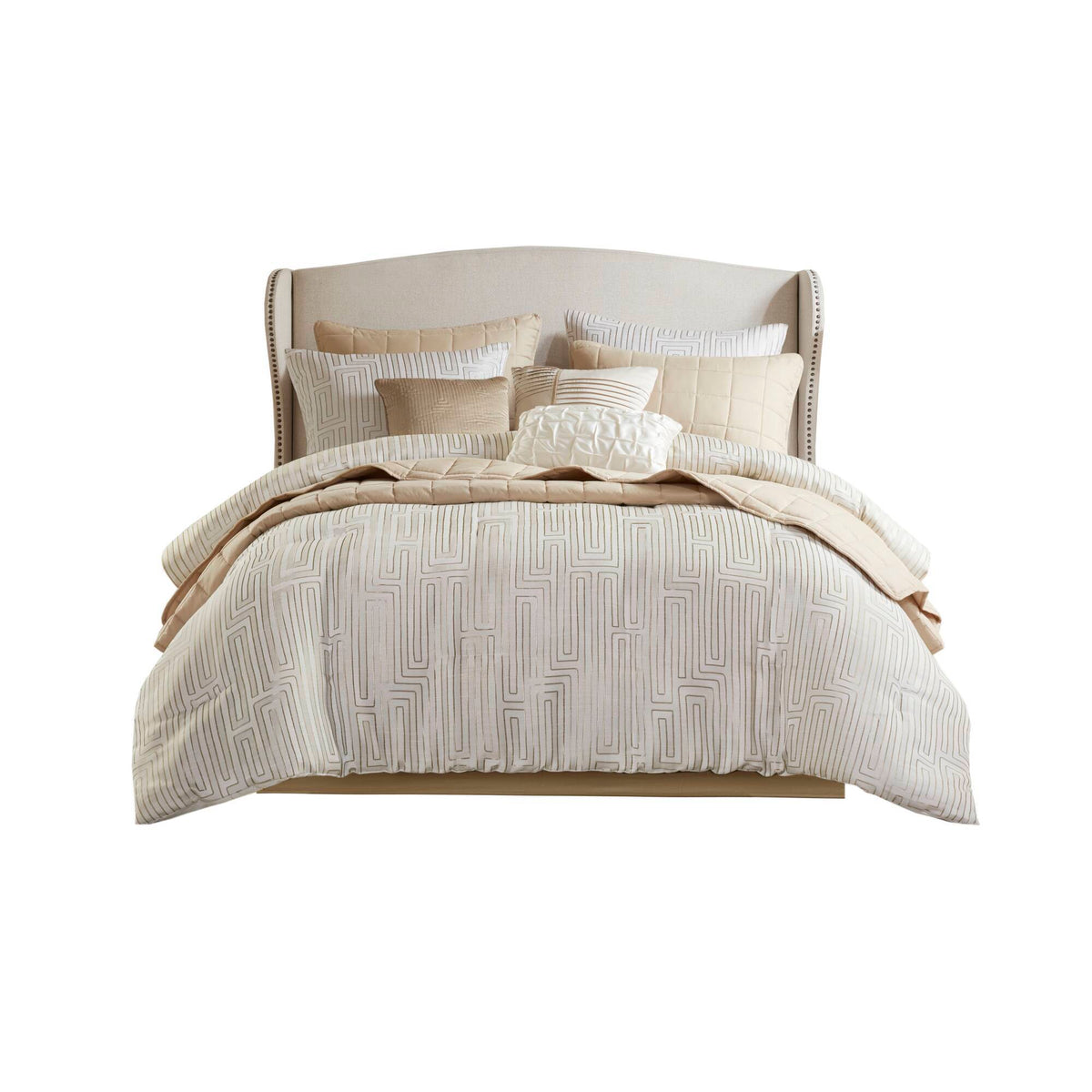 Royce - 10 Piece Queen Luxury Comforter Set - Ivory