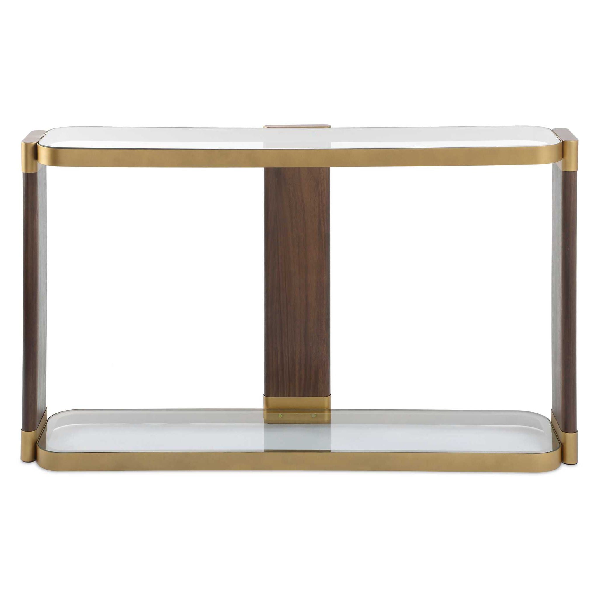 Ryles - Glass Console Table - Brass / Brown / Woodtone