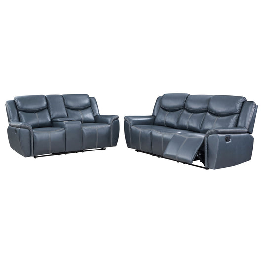 Stanwicke - 2 Piece Motion Reclining Sofa Set With Contrast Stitching - Blue