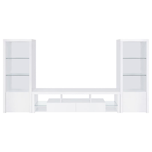 Lance - 3 Piece TV Entertainment Center With Shelves - Gloss White