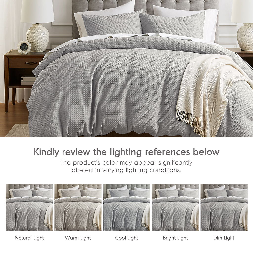Mina - Twin/Twin Long Waffle Weave Textured Duvet Cover Set - Light Gray