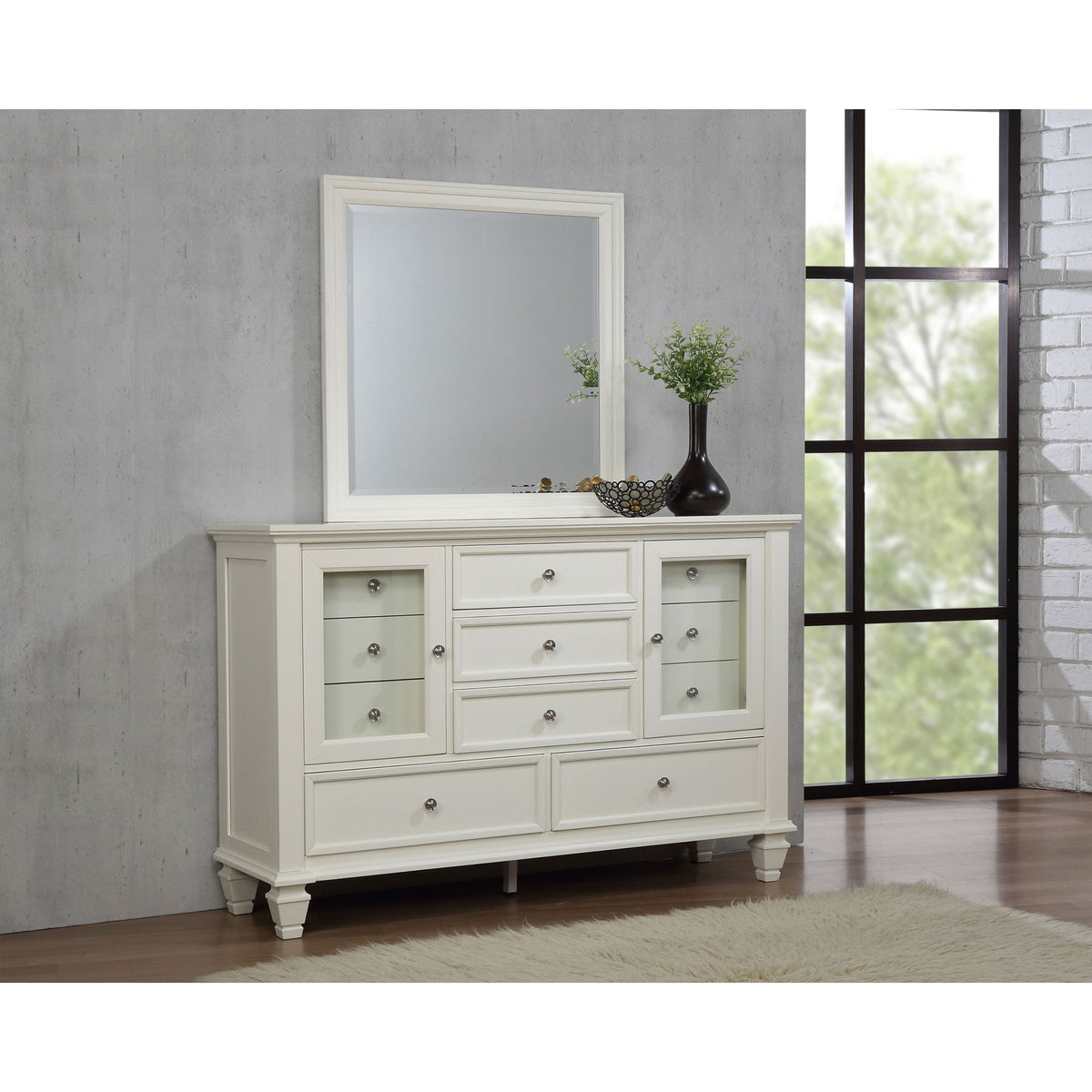Dennis - 11 Drawer Dresser With Mirror - Cream White