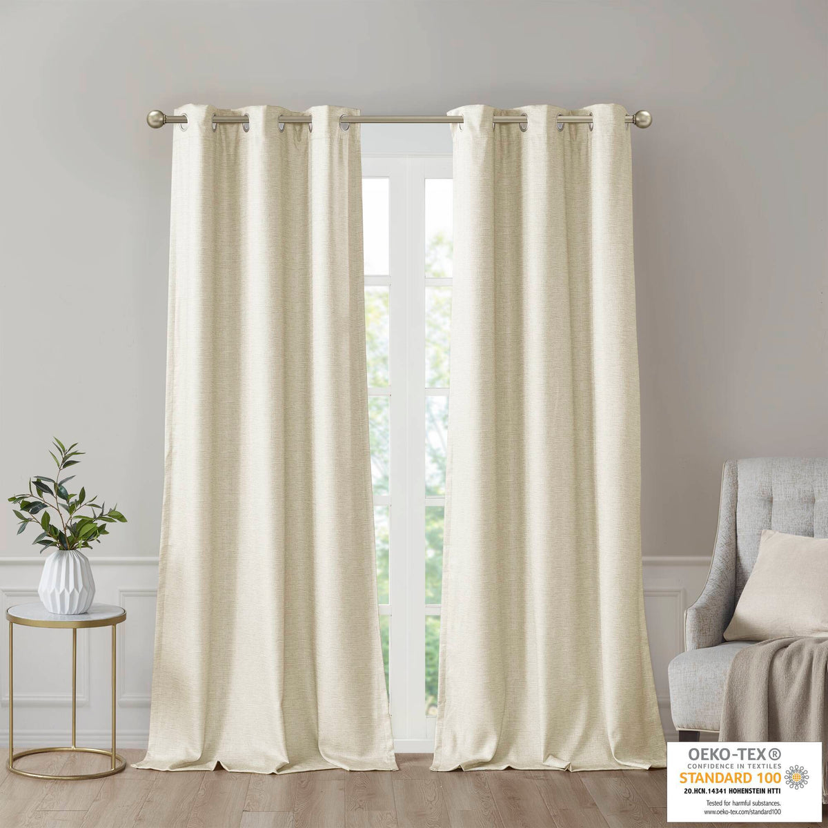Como - 95" Tonal Printed Total Blackout Window Panel Pair - Ivory