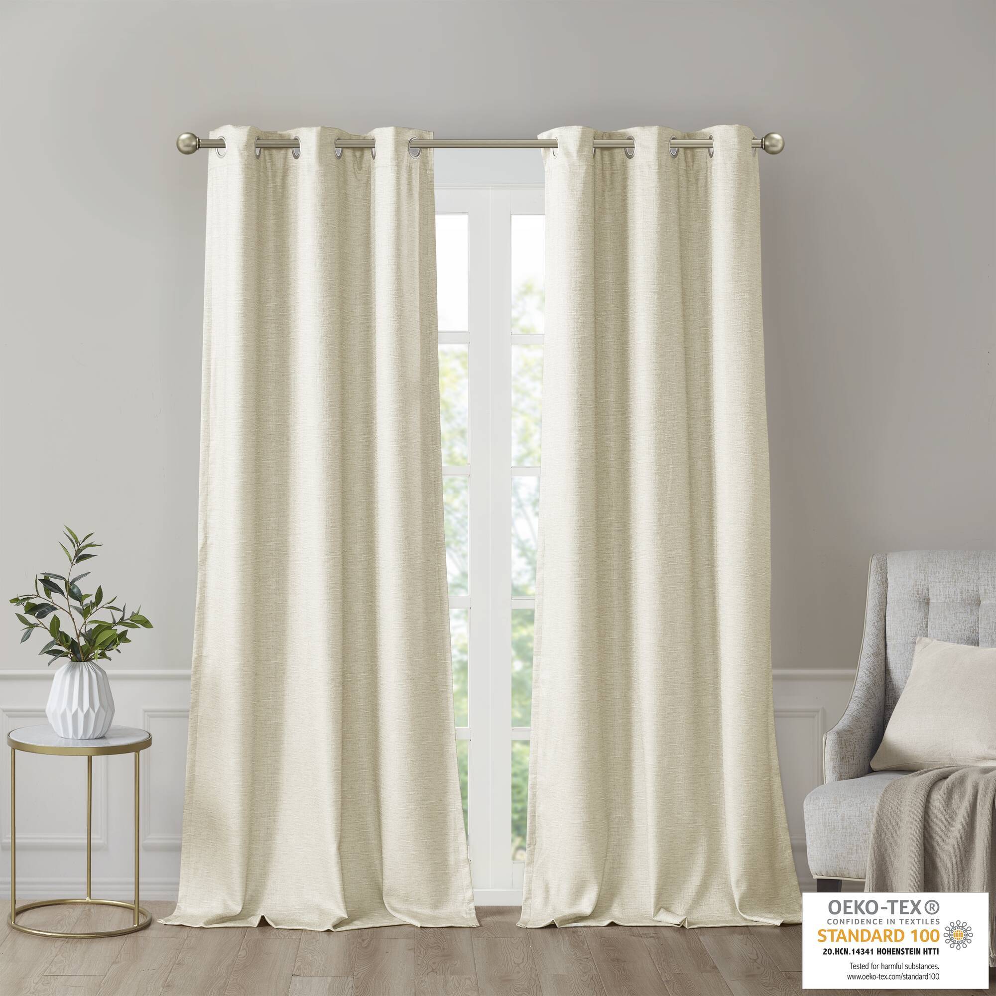 Como - 84" Tonal Printed Total Blackout Window Panel Pair - Ivory