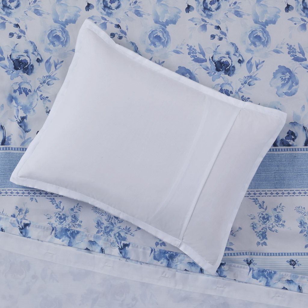 Christa - Floral Striped Duvet Cover Set - Blue