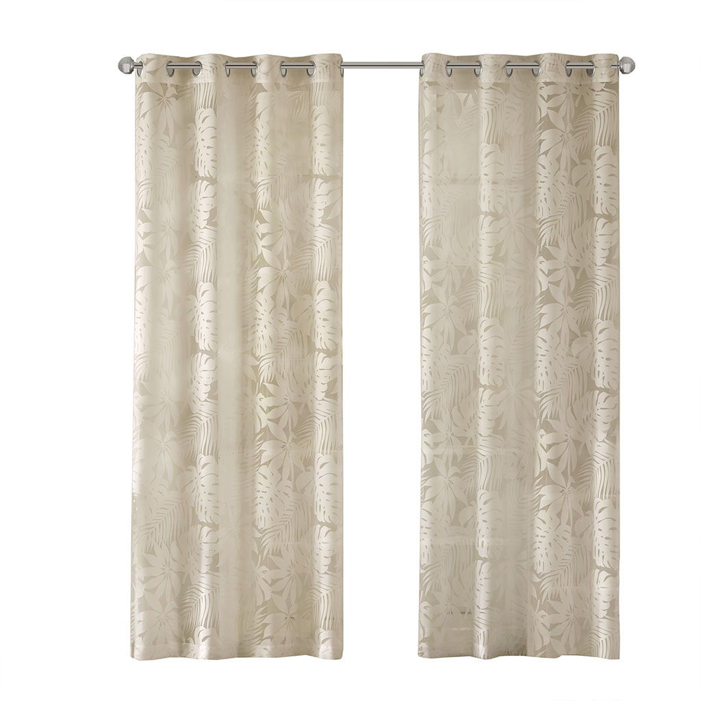 Leilani - 63" Palm Leaf Burnout Window Sheer - Natural