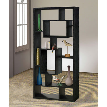 10 Shelf Open Back Bookcase With Geometric Design - Black
