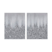 Glimmer - Hand Brush Heavy Textured Glitz Embellished Canvas (Set of 2) - Silver