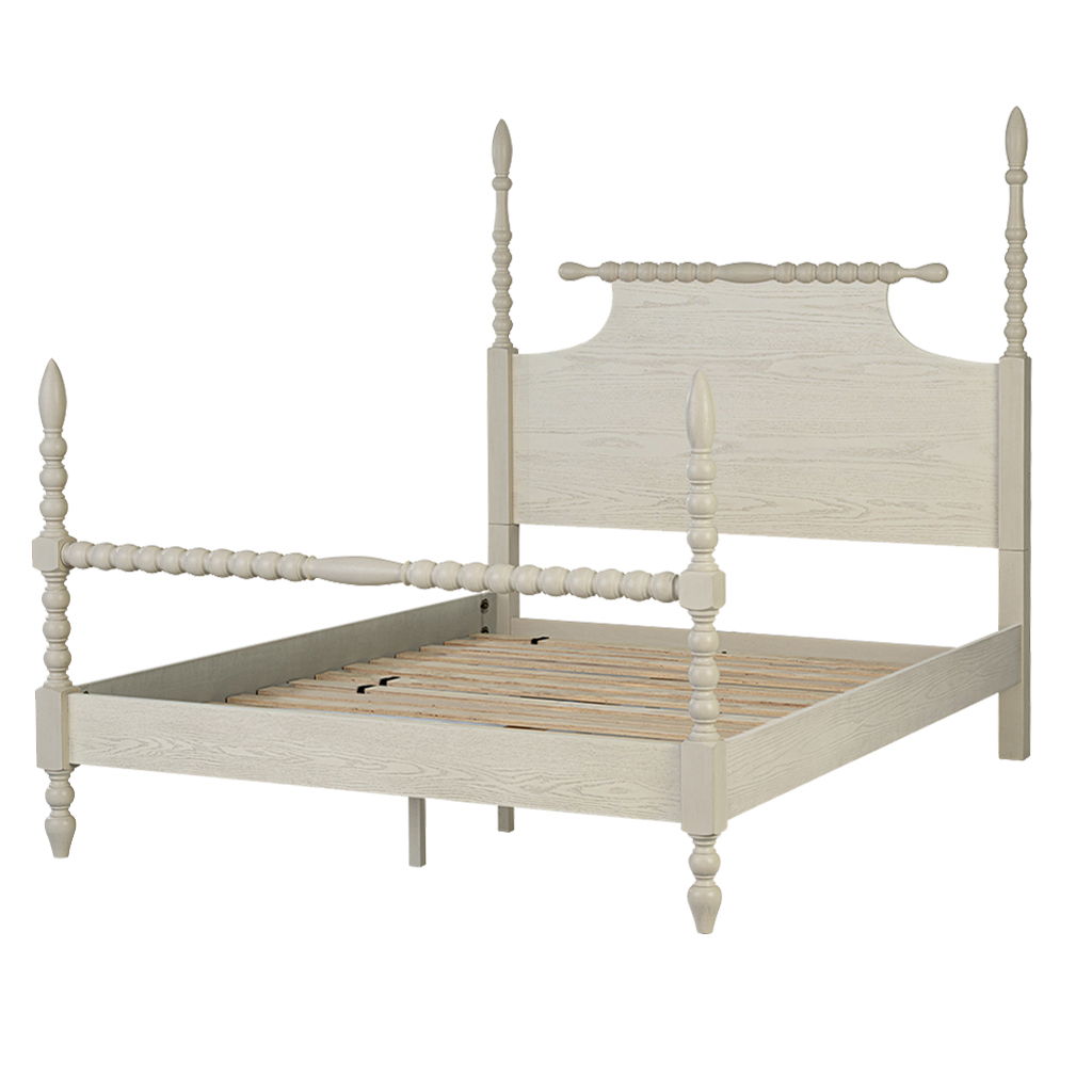 Beckett - Queen Turned Spindle Bed - Antique Cream