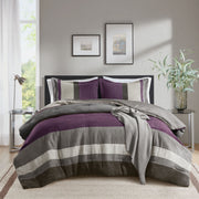 Boulder Stripe - Full/Queen Pieced Comforter Set - Purple