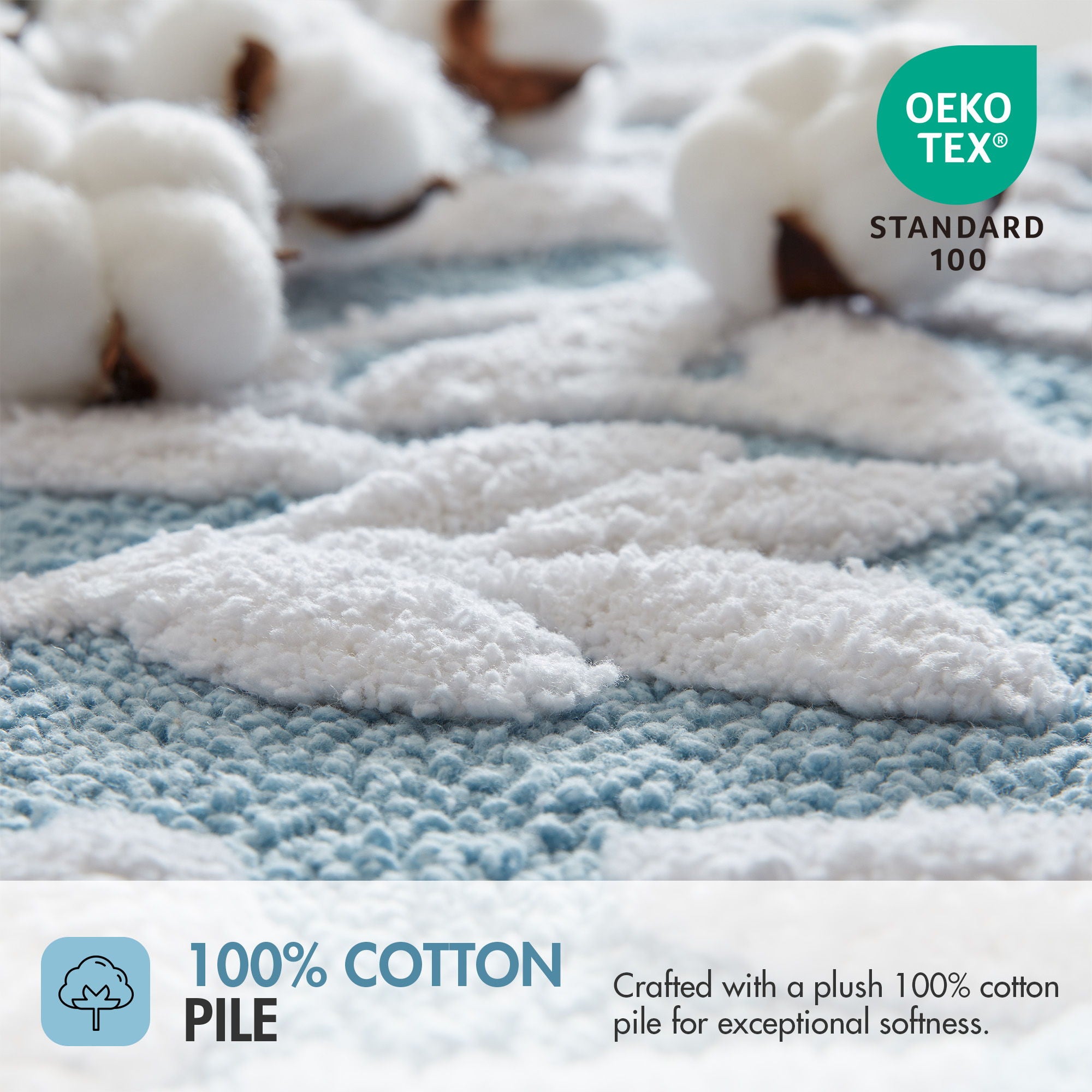 Serene - 60" x 24" Cotton Tufted Bath Rug - Blue