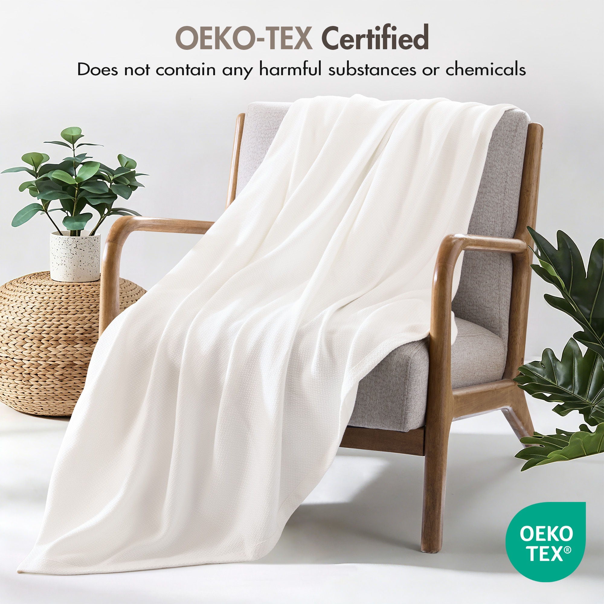 Egyptian Cotton - Twin 100% Certified Egyptian Cotton Blanket - Micro-Herringbone White