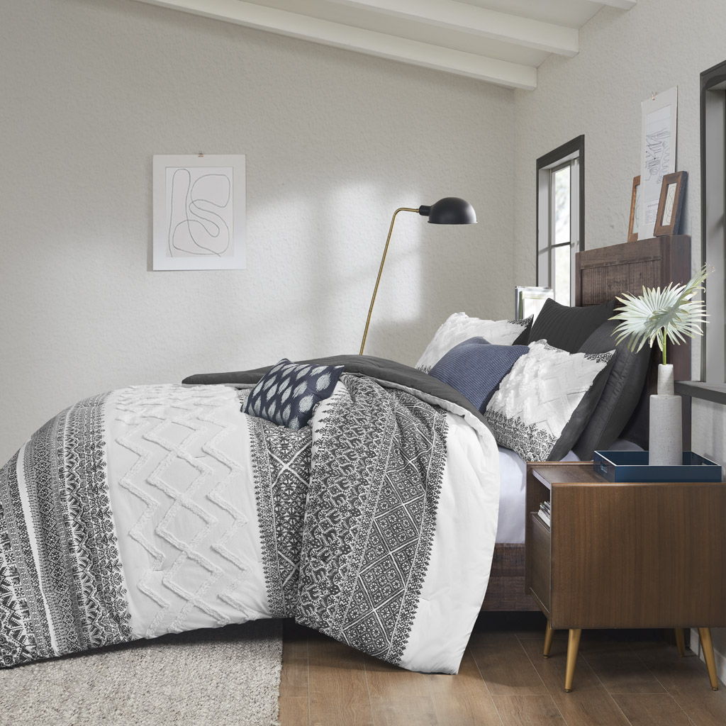 Mila - 3 Piece Comforter Set With Tufting - Gray