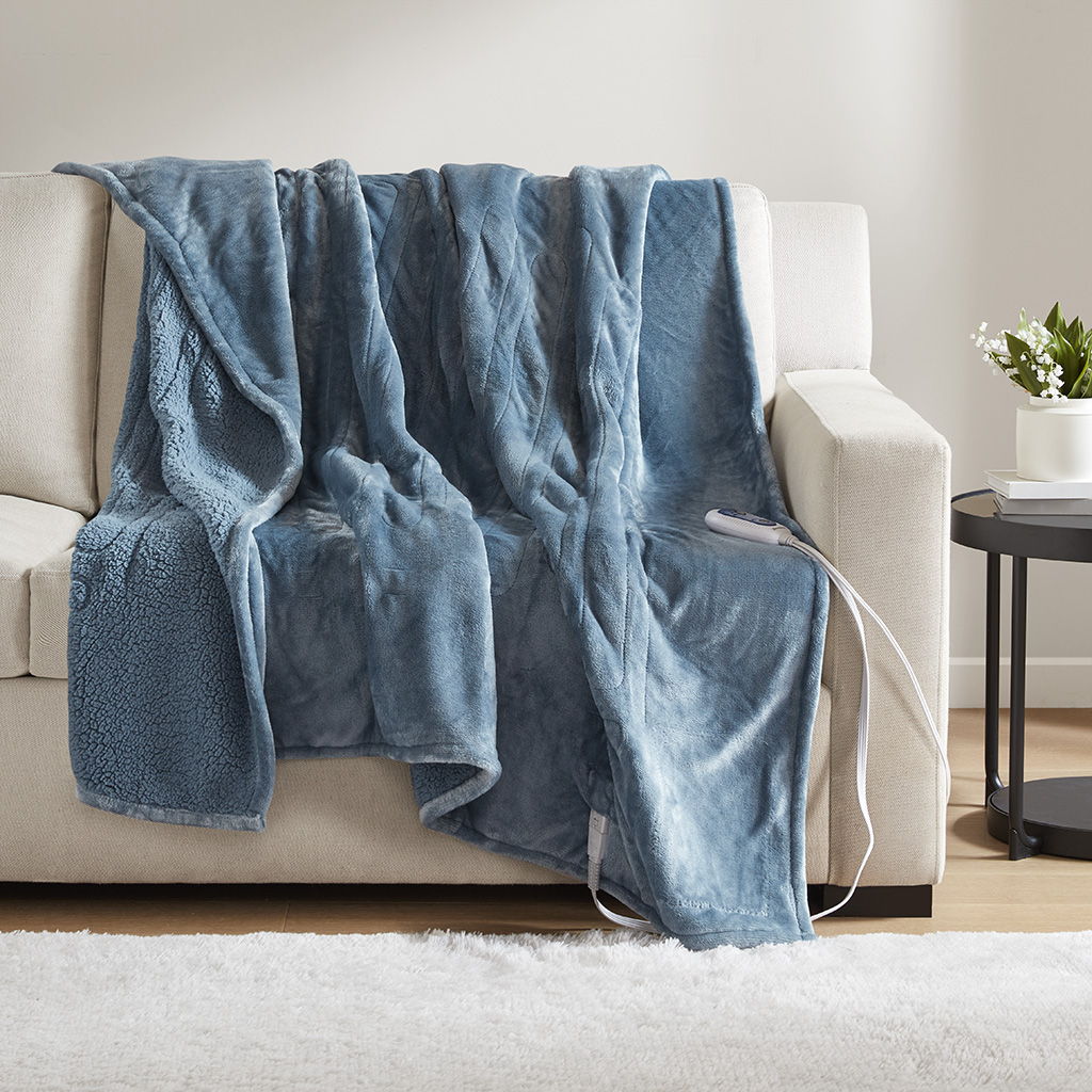 Heated Microlight to Berber - Throw - Blue